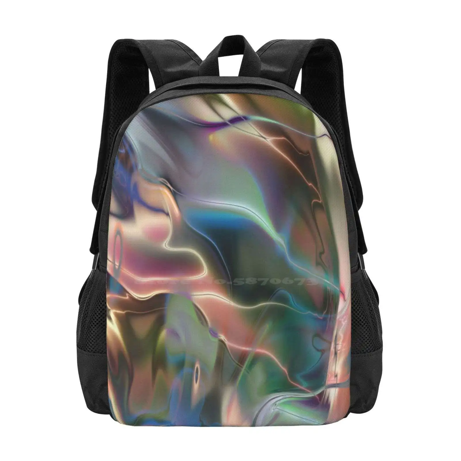 Neon Marble Backpack For Student School Laptop Travel Bag Abstract Fractal 3D Geometric Pattern