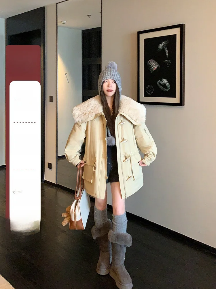 

Женская свободная лыжная куртка из чистого хлопка с меховым воротником и пэчворком, осенне-зимняя, в корейском стиле, с длинными рукавами