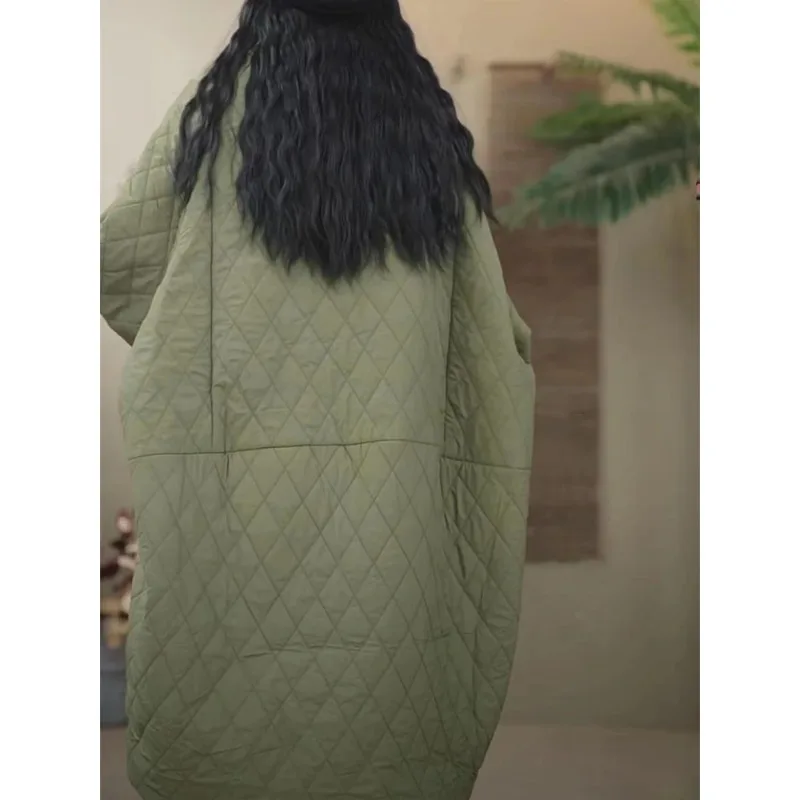 Giacca trapuntata oversize Autunno Inverno Parka Giacca lunga imbottita in cotone calda di grandi dimensioni Cappotto leggero Capispalla antivento a maniche lunghe