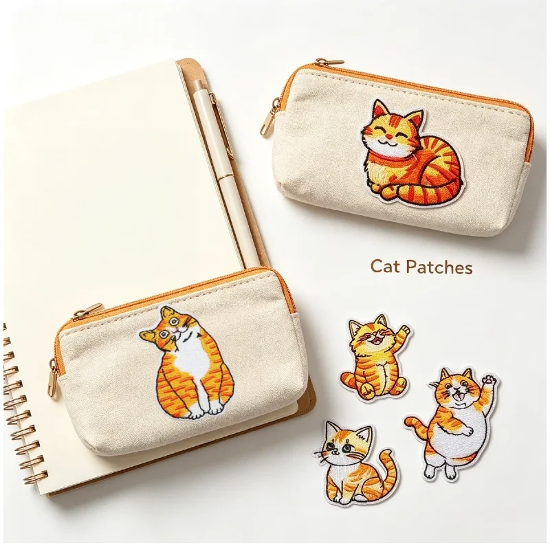 16pcs Cute Cat Fabric Patches, Embroidered Iron on Sticker for Jeans Jacket Backpack Hat Shoe Repair DIY
