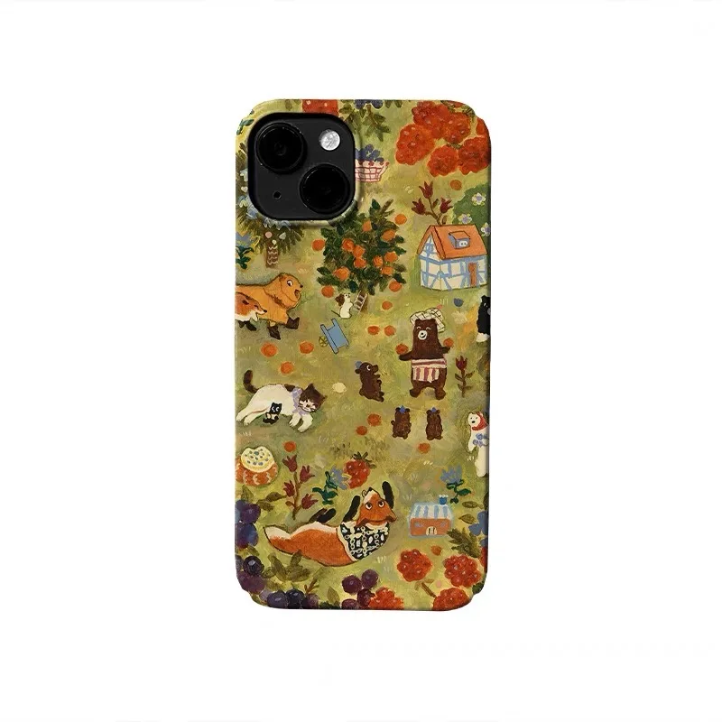 

Ins Korean Harvest Orchard Animals Phone Case for IPhone 17 16E 15 14 Plus 13 Mini 11 Pro Max 12 Pro Back Cover XS XR SE Case