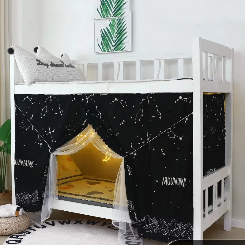 Cartoon Upper Bunk Lower Bunk Mosquito Net Double Layer Student Dormitory Mosquito Net Thickened Dust-proof Blackout Bed Curtain