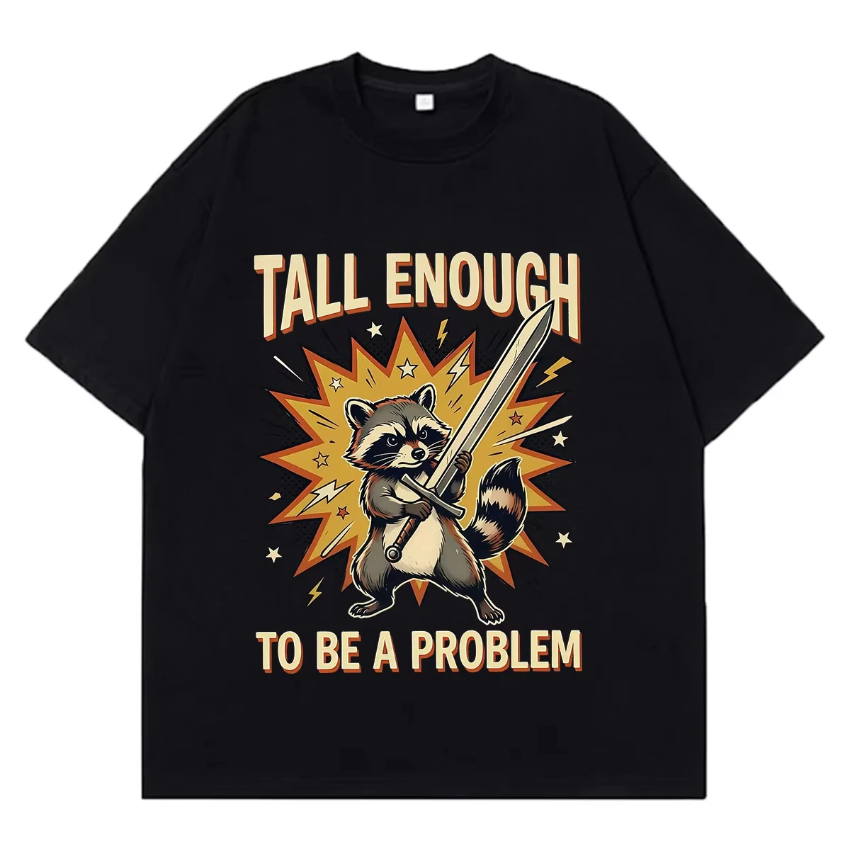 T-shirt drôle avec un memje de raton laveur "Assez grand pour poser problème" pour hommes et femmes, style hip-hop punk, t-shirt d'été ample et décontracté en coton.