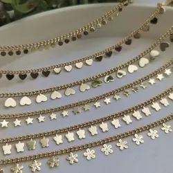 2Meters 1Meter Circular Flat Chains with Love/Star/Flower Charmas for Bracelet Necklace Jewelry Making DIY Materials Accessories
