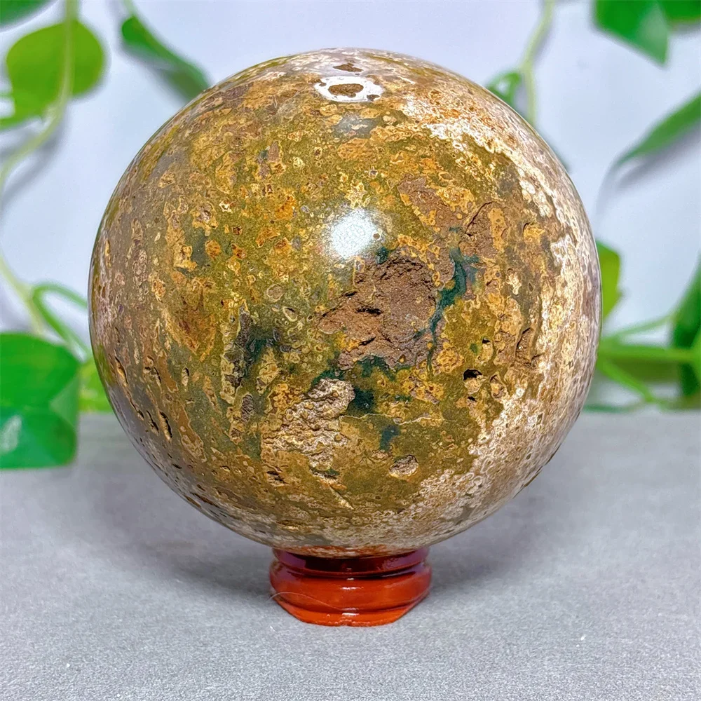 Ocean Jasper Sphere Natural Crystal Quartz Minerals Stone Home Decoritems Reiki Garden Lucky Love Gifts Energy Healing +Stand