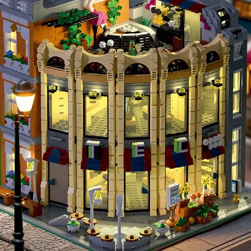 3231PCS Creativo Esperto MOC Angolo Rotondo Negozio Building Blocks Città Street View Negozio di Stile Europeo Modello Modulare Giocattoli Per Bambini Regalo