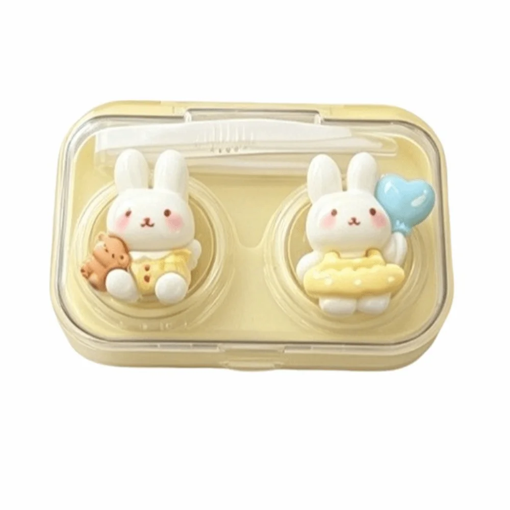 Cartoon Bunny Contact Lens Case Double Compartment Wearing Tool Included Contact Lens Box Portable Companion Box For Women Girls