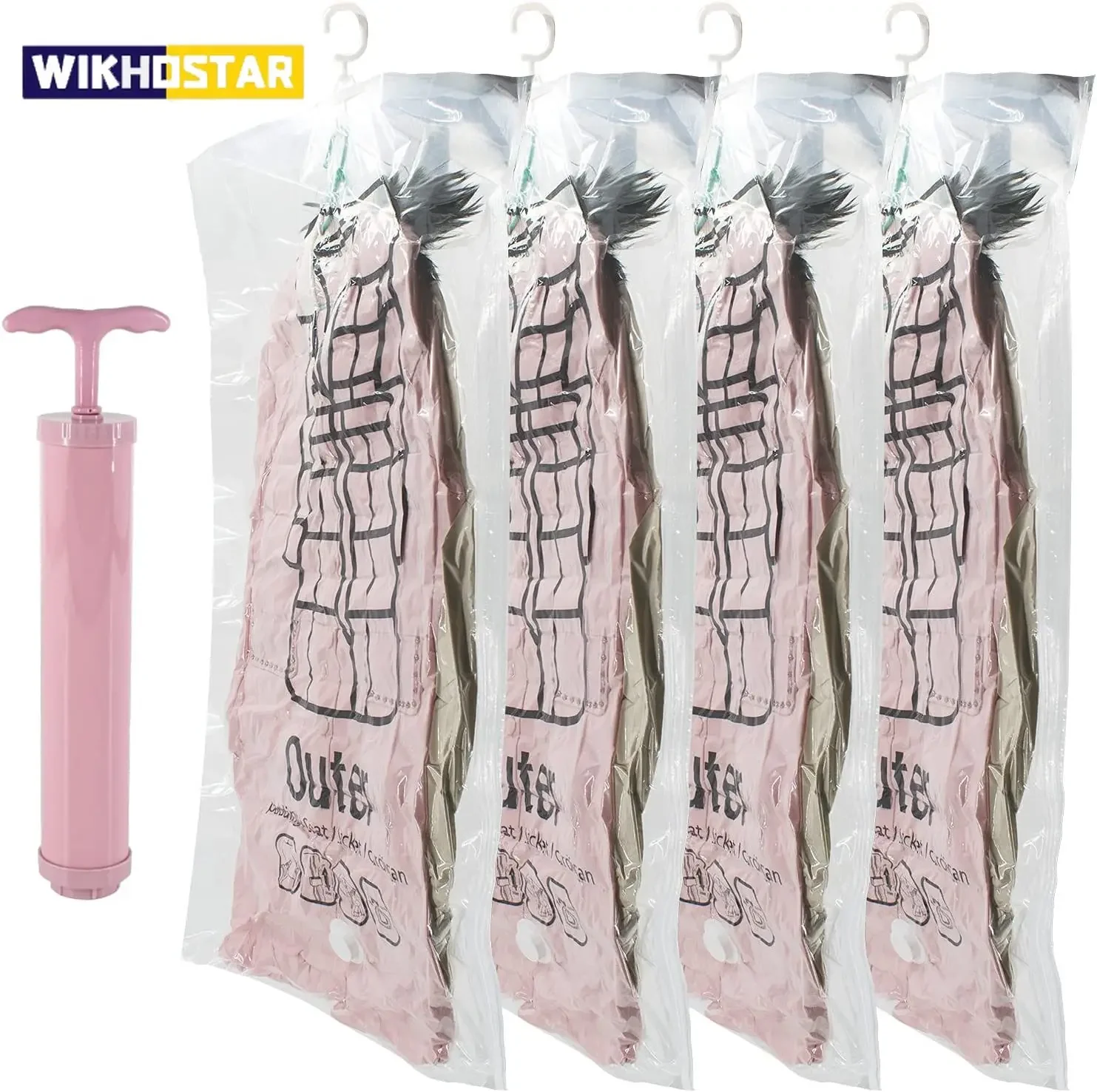 WIKHOSTAR Vakuumbeutel zum Aufhängen von Kleidung, Vakuum-Aufbewahrungsbeutel, versiegelte Aufbewahrung, Kleidung, Taschen für Anzüge, Kleid, Mäntel, Schrank-Organizer