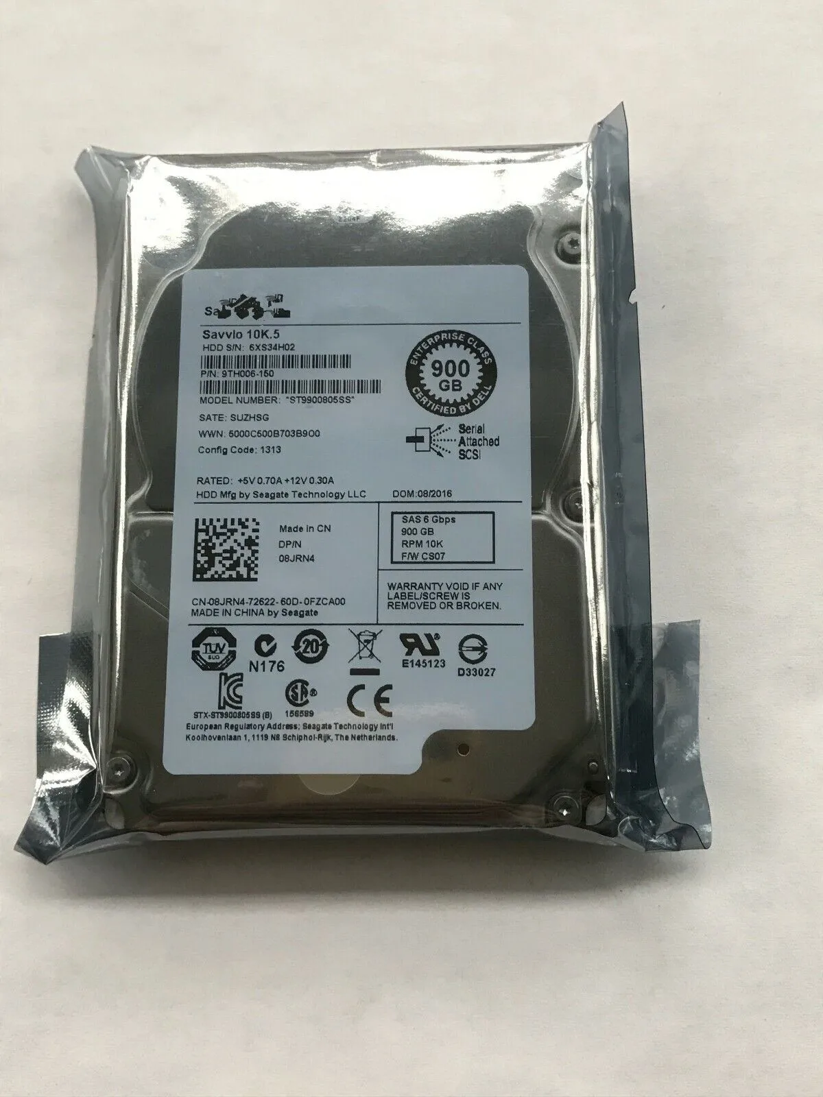 For Dell 900G SAS 10K 2.5 6Gb ST9900805SS 08JRN4 8JRN4 Hard Drive