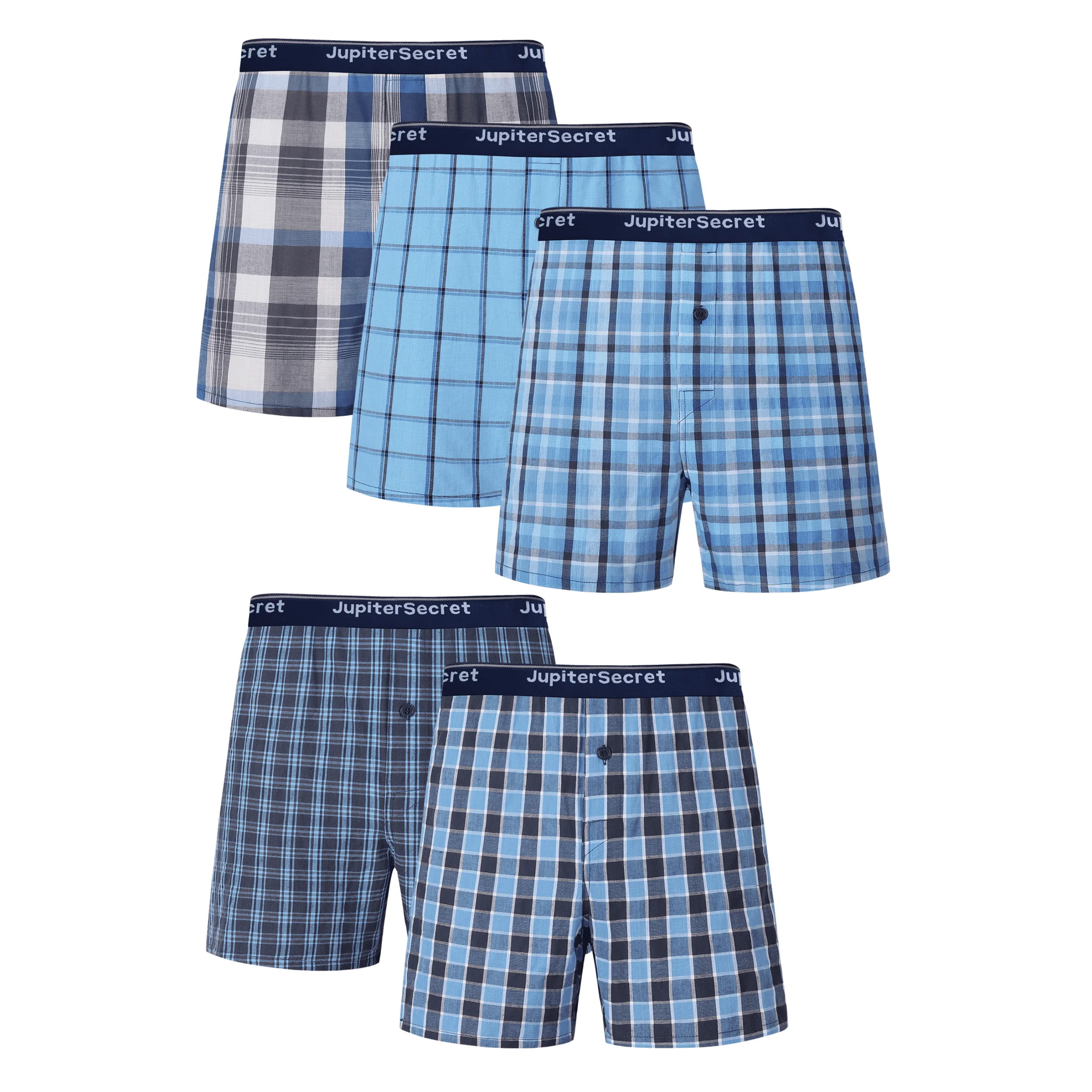 5pcs Men\'s Woven Cotton Boxer Shorts, Classic Plaid Comfort-Fit Underwear Elastic Waistband Boxer Briefs For Daily Wear