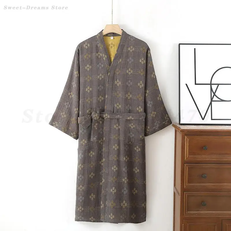 

Cotton Men's Robe Sleepwear Bathrobe Gown Kimono Yukata Home Clothes Casual Women Nightwear Spring Autumn Long Sleeved Nightgown