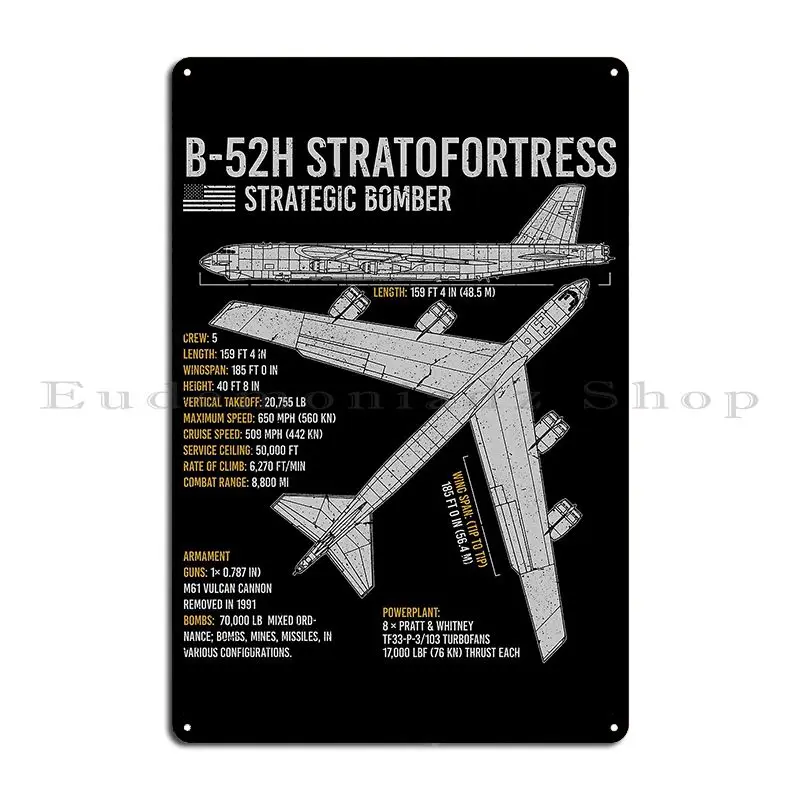 B 52 Stratofortress Bomber Aircraft Plane Airplane Blueprint Metal Signs Party Wall Pub Designer Wall Cave Tin Sign Poster