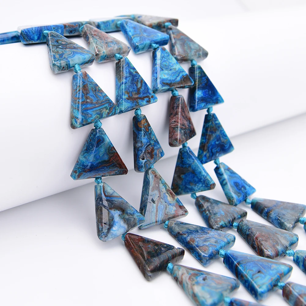 APDGG Big 26x32mm Natural Blue Crazy Lace Agates Ttriangle Slice Chunky Loose Pendant Beads 15'' Strand Jewelry DIY