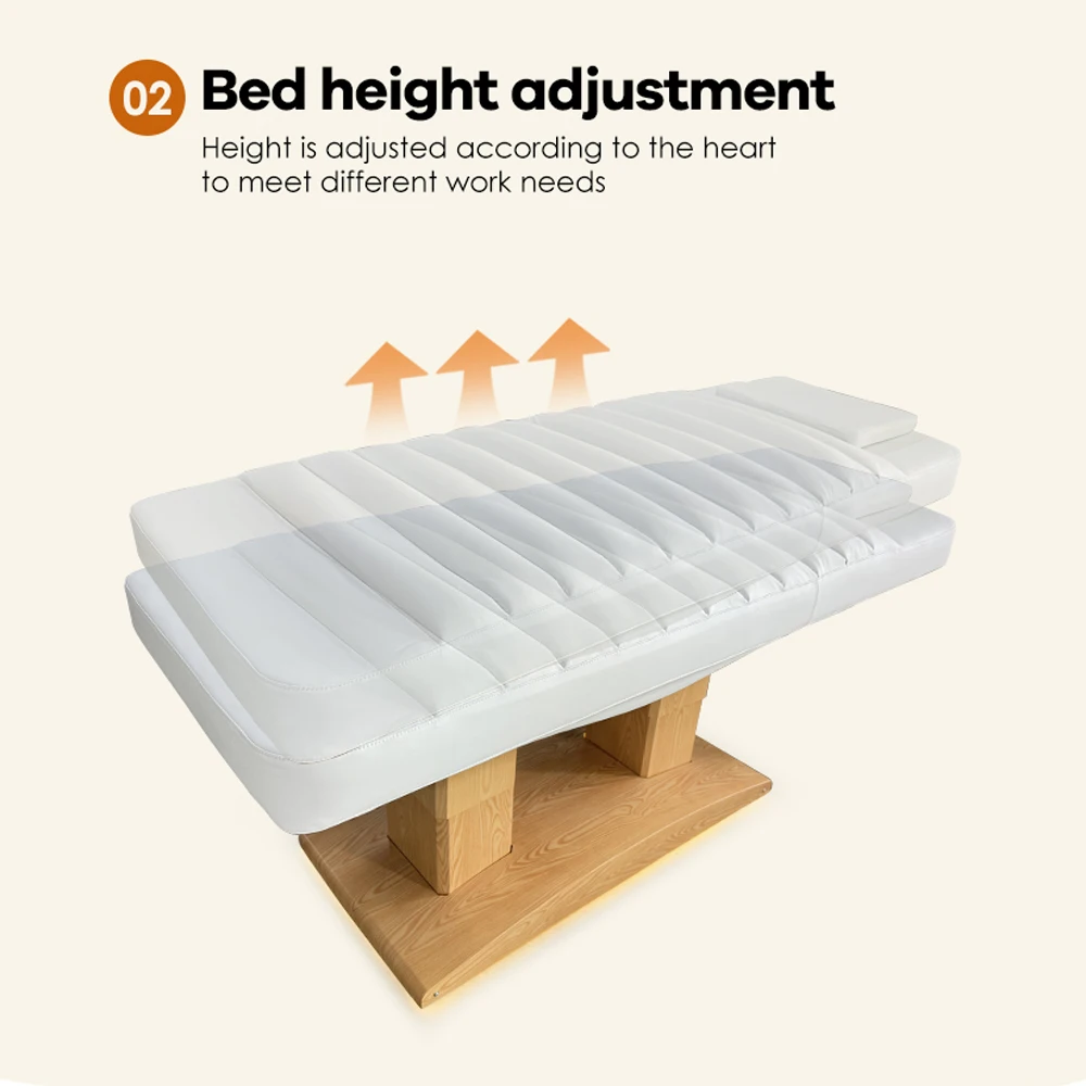 White 4 motors electric reclining massage eyelash medical beds wood grain base beauty spa facial bed