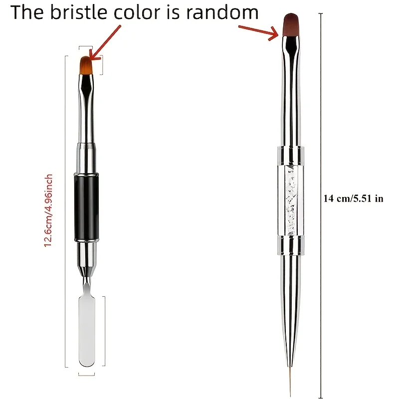 2pcs/pack Random Color Dual-Ended Hard Nail Art Brush Builder Gel Rhinestone Handle Manicure Design Pen