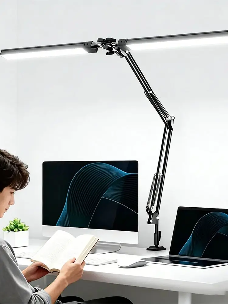 Dubbele LED bureaulamp, oogbeschermende bureaulamp met klem, verstelbare flexibele zwanenhals bureaulamp voor thuiskantoor en studie - afbeelding 2