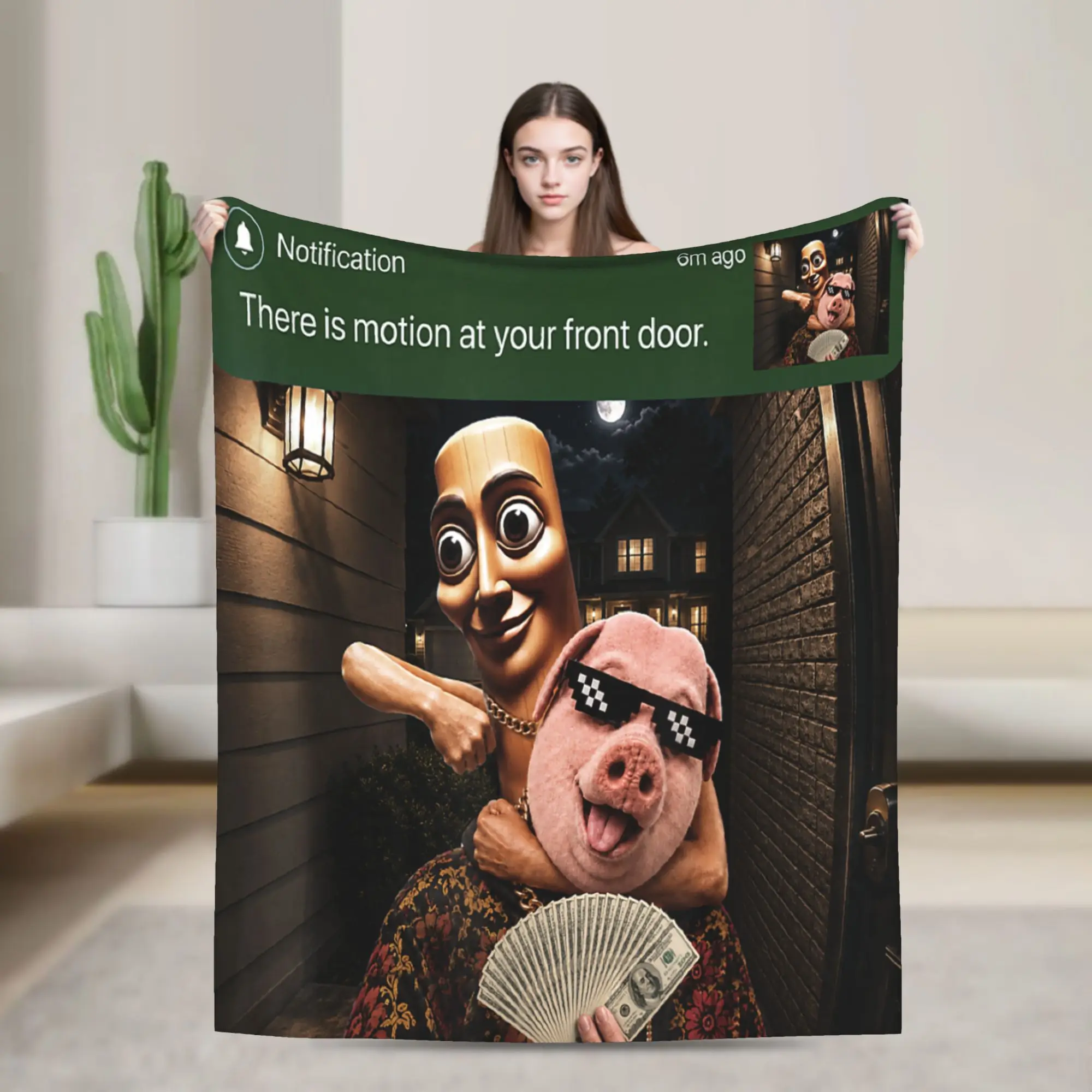 There is Motion at Your Front Door Tung Sahur John Pork Blanket Winter Soft Throw Blanket For Girls Outdoor Flannel Bedspread