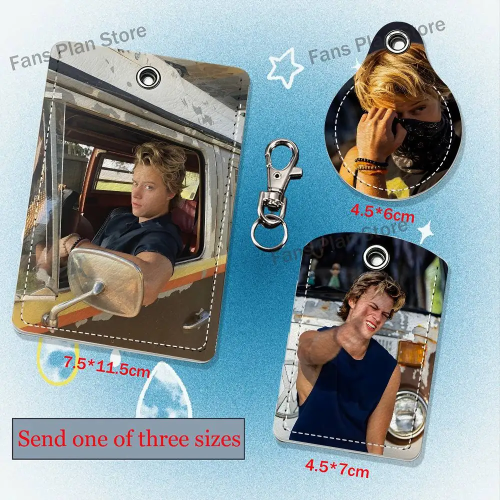 JJ R-Rudy Pankow PU Leather Card Holder Keychain Key Ring Door Lock Access Tag ID Access Card Air Tag Case Keychain Card