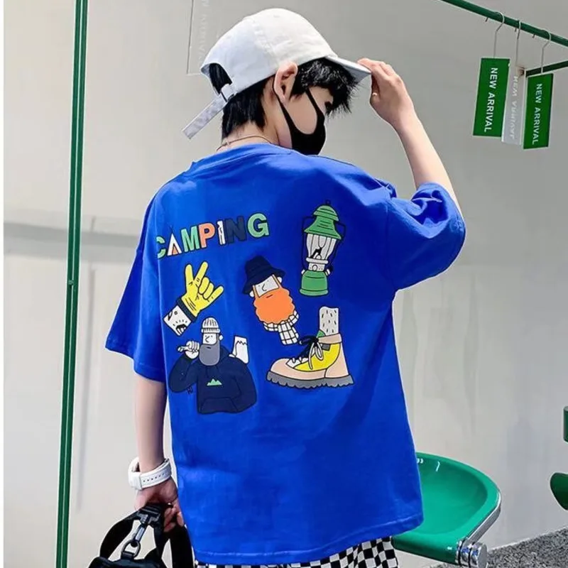 Verano guapo fresco niños niño Casual dibujos animados estampado de oso moda niños Camiseta de algodón puro manga corta camisetas para niños Han Fan