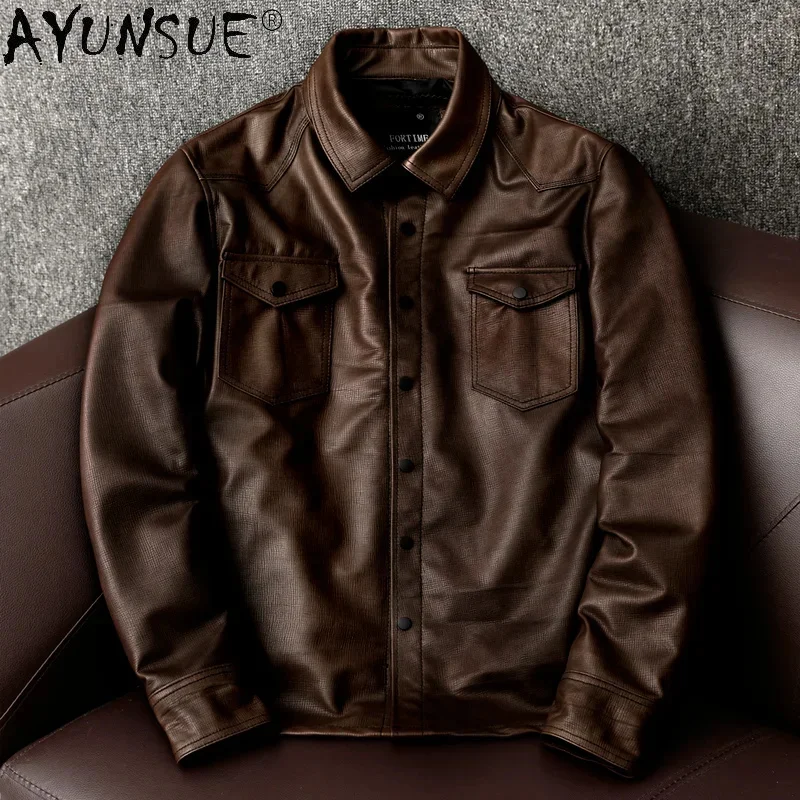 AYUNSUE High Quality Genuine Leather Jacket Men Spring Autumn 2024 Sheepskin Coat Plus Size Mens Jackets Vintage Veste Homme