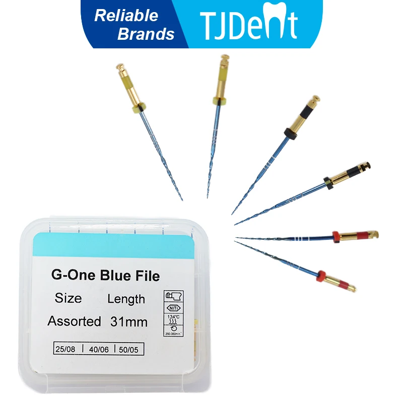 TJDent 6Pcs/Box 31mm Dental Reciprocating Blue Endodontic Files Dentistry R25/40/50 G-One Engine Use Niti Rotary Root Canal File