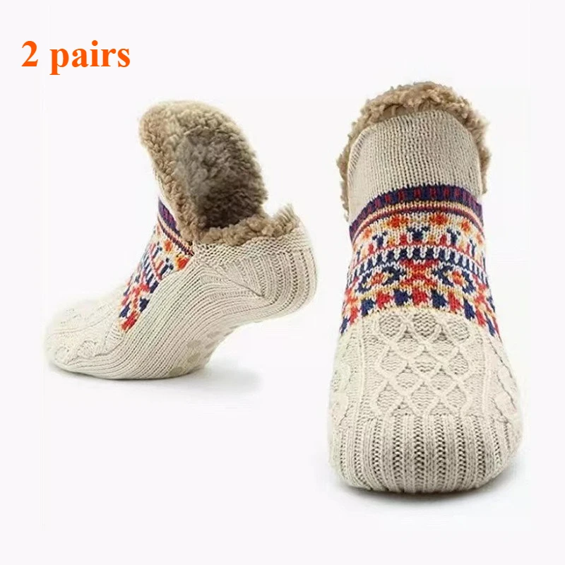 

2 pairs of winter warm lamb wool floor socks indoor adult home fleece thickened snow socks slipper socks non-slip cold proof