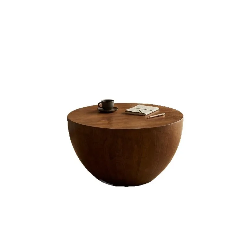 Solid wood round coffee table living room household bowl-shaped creative tea table small apartment