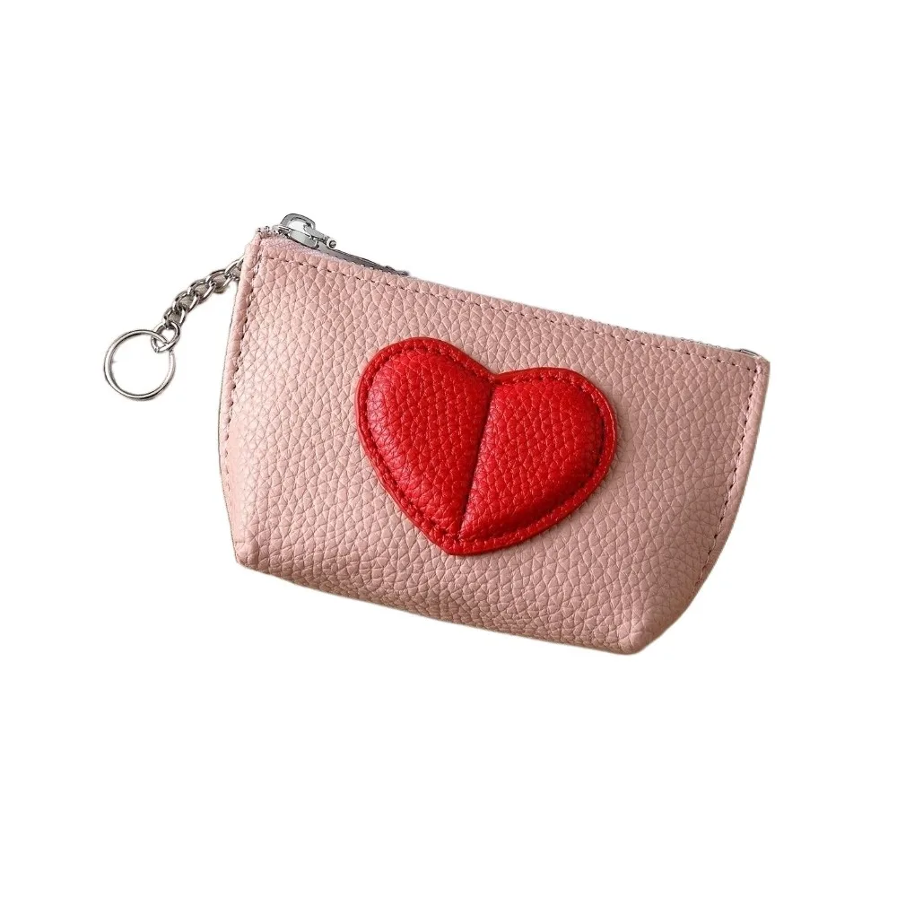 Simple Mini Love Heart Coin Purse Multifunction Korean Version Pouch Change Purse Keychain PU Leather Key Wallet Women
