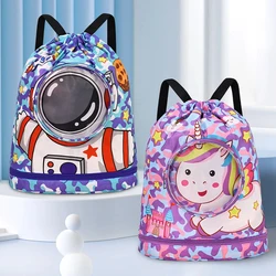 Childrens Cartoon Swimming Bag Waterproof for Kids Women Wet Dry Clothes with Shoes Goggles Storage Pouch Pool Sports Backpack