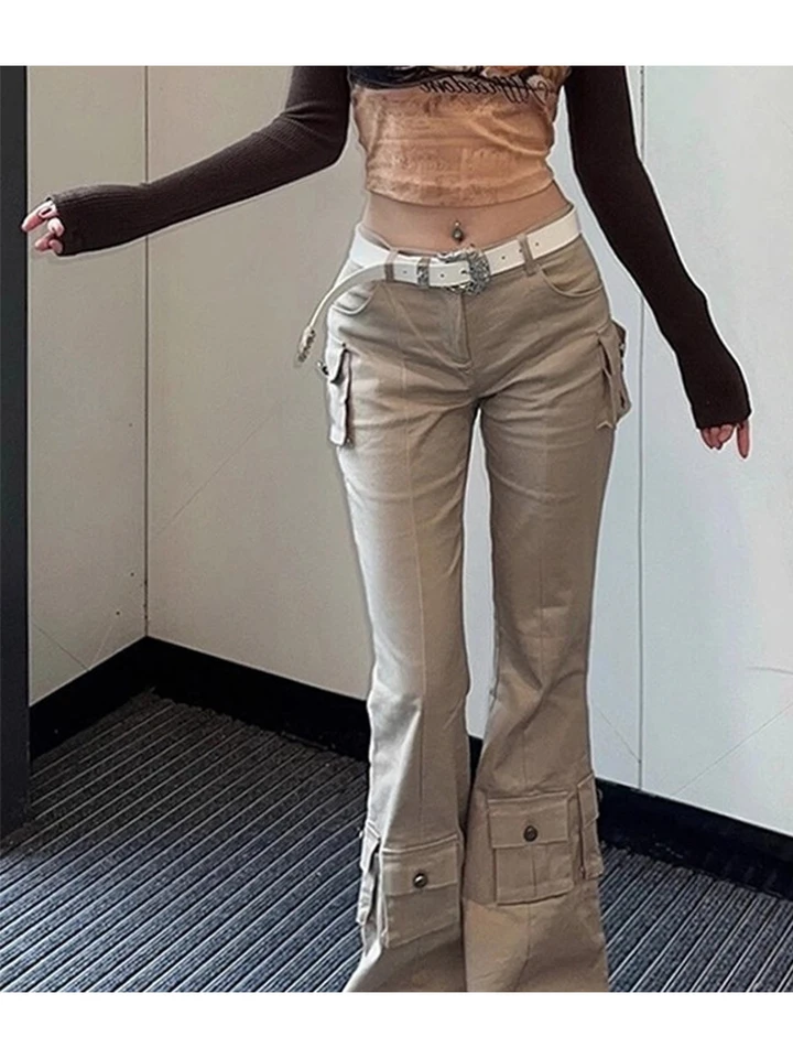 2025 Autumn Winter Women's Denim Cargo Pants Y2k Low Rise Jeans