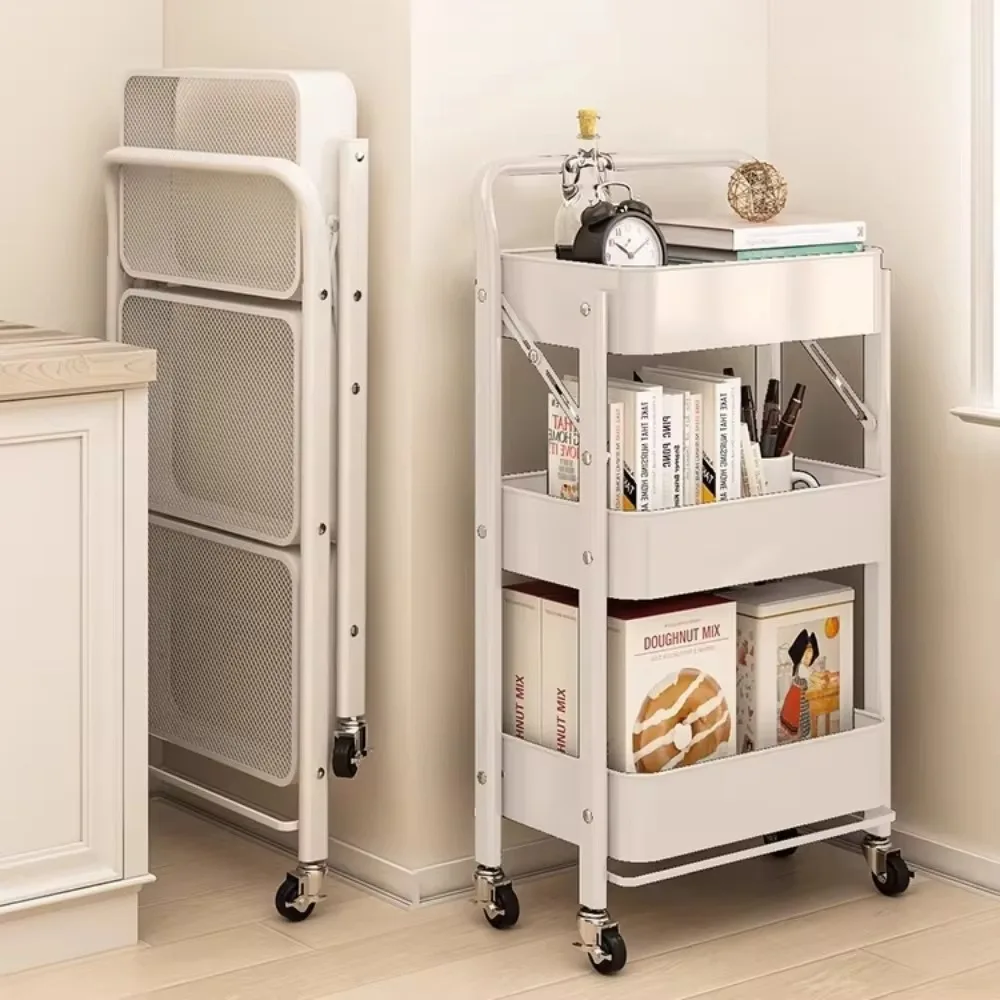 Trolley Storage Rack Multi-layer Foldable Storage Rack Kitchen Bathroom Shelving Bedroommulti-function Save Space Mobile Trolley