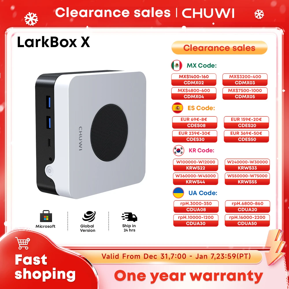 CHUWI LarkBox X Mini PC 512 GB SSD 12 GB LPDDR5 Intel 12a geração N100 (até 3,4 GHz) WiFi 6 HDMI Windows 11 Mini computador desktop