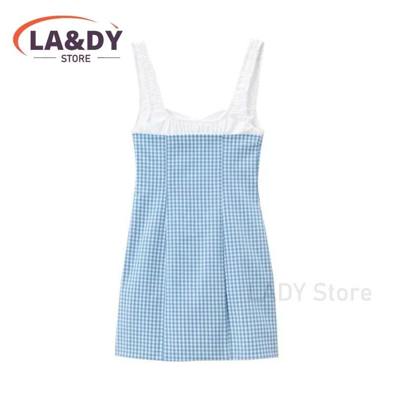 Dress Woman 2024 Summer Fashion Slin Simplicity Plaid Female Casual Sleeveless Lace-Up Mini Dresses