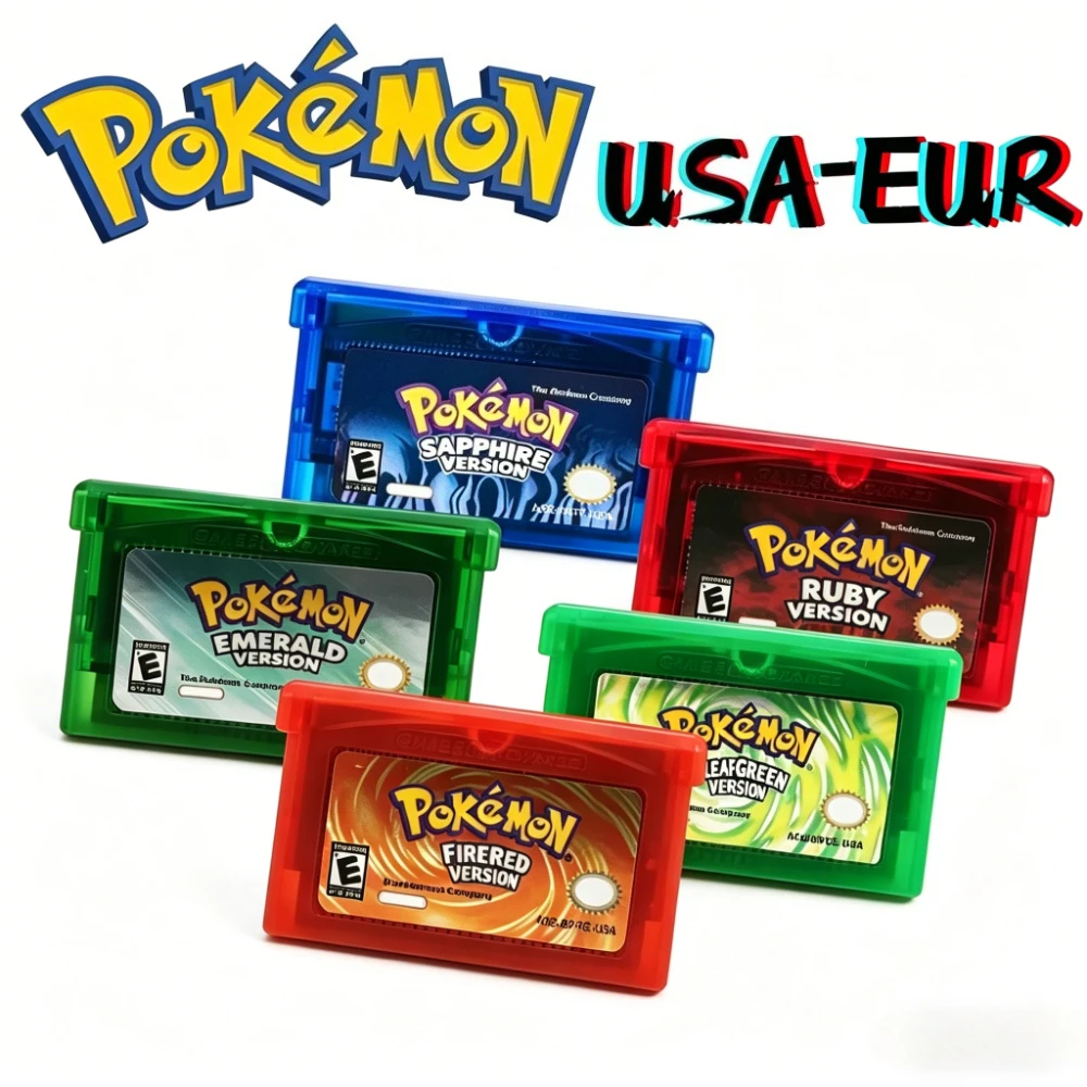2026 New 32Bit Pokemon GBA Game Card Emerald FireRed LeafGreen Ruby Sapphire Shiny Label Multi Version EUR/USA