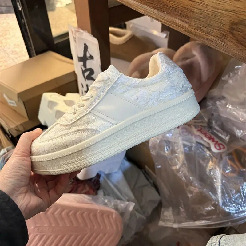Lace Mesh White Sneakers Women German Trainer Breathable Ribbon Casual Shoes Retro Sports Trainers 2026