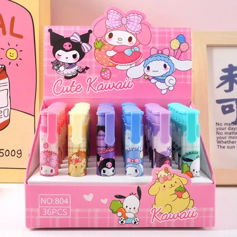 Sanrio-goma de borrar automática, 6 piezas, dibujos animados Kawaii Kuromi Melody Cinnamoroll Kitty, regalos de cumpleaños y Navidad, juguetes para niñas