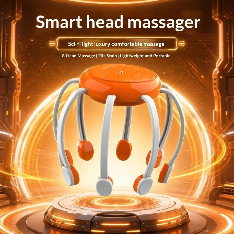 New Intelligent Octopus Head Automatic Massager Head Therapy Massage Machine Relaxation Stress Relief Massage
