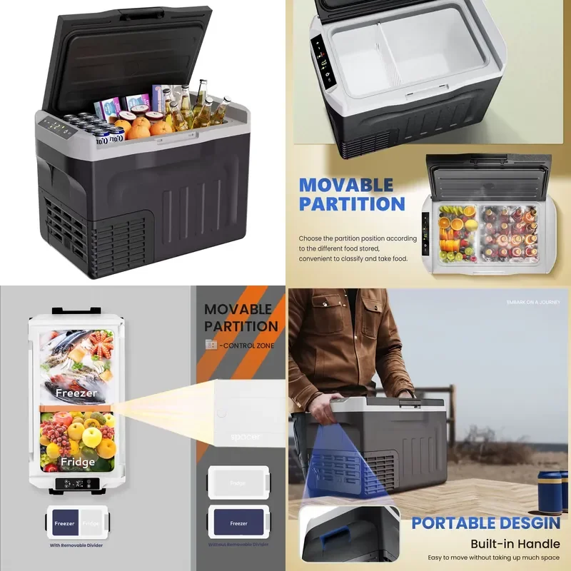 Outdoor Portable 55L Refrigerator Freezer Mini Fridge 12/24V DC&110-240V AC, Car Fridge for RV,Trunk with Dual Storage Zone