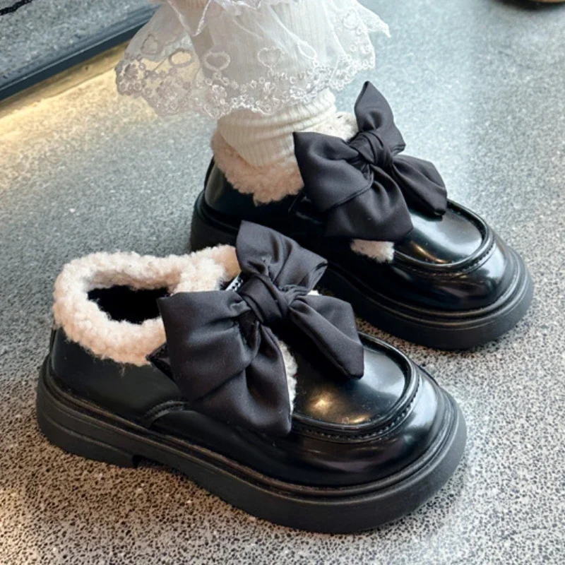 Zapatos de invierno para niños, calzado escolar de algodón con suela gruesa, versátil, informal, de cuero