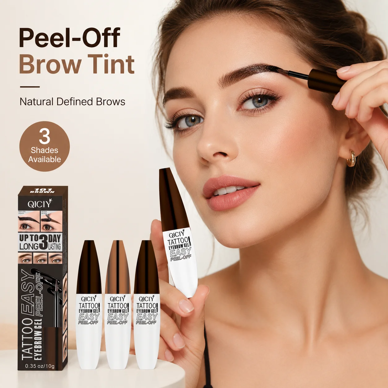 3pcs Peel Off Eyebrow Tint Gel, Long Lasting Brow Color Cream, Waterproof Smudge Resistant Makeup, Natural Brows