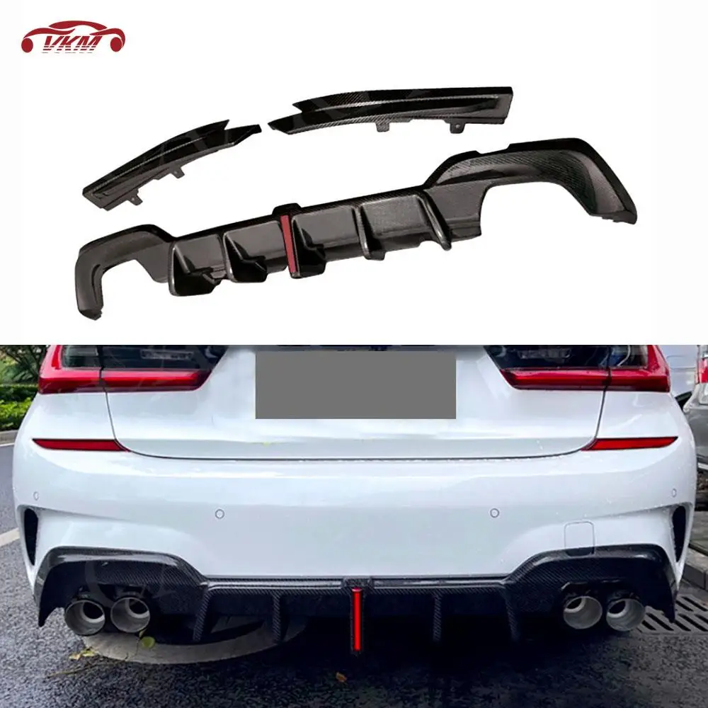 

Rear Bumper Diffuser Spoiler Lip Chin With Side Splitters for BMW G20 G28 M Sport M340i 2020- 2022 Car Accessories Carbon Fiber