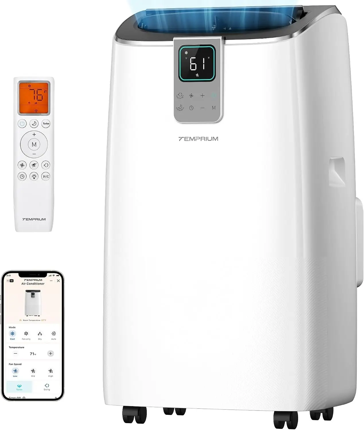 14,000 BTU Portable Air Conditioner, 4-in-1 Smart AC with WiFi | Whisper-Quiet 41 dB Cooling with App and Voice Control for Larg