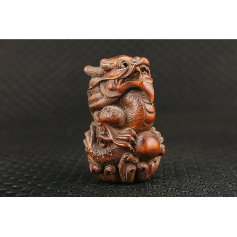 statua di drago fatta a mano in legno di bosso cinese netsuke da collezione Art