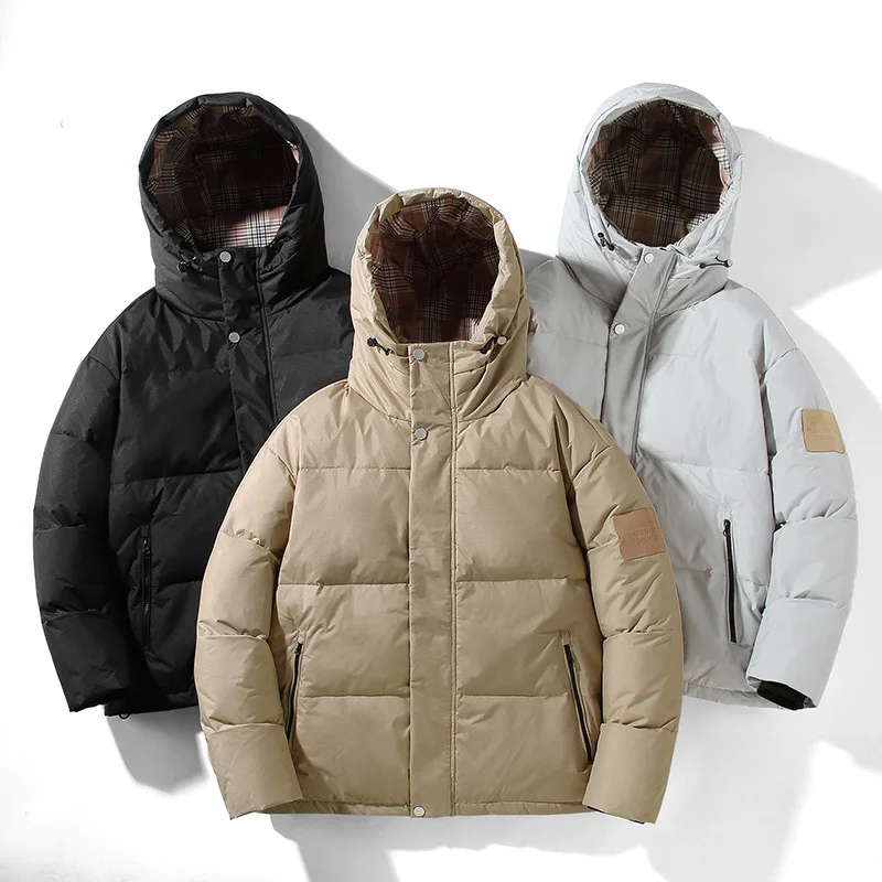 

2025 зимний новый толстый пуховик с капюшоном для мужчин, теплый повседневный топ, модное короткое свободное пальто
