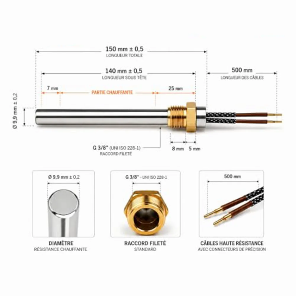 Ignition Rod For Pellet= Stoves, 280W Power, Fits HT62651, 150mm Total Length, G 3/8
