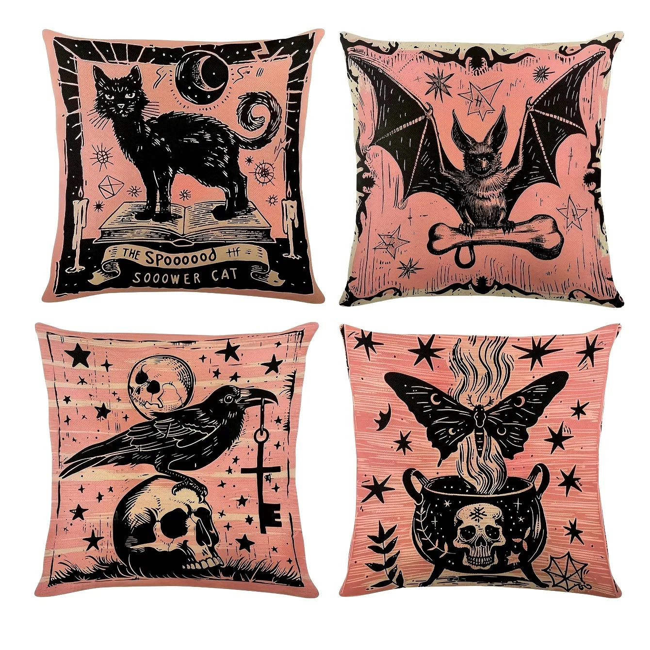 Halloween Pillowcases: Spooky Cat, Bat, Raven & Witchy Pot Designs for Haunted Decor Sofa cushion cover gift