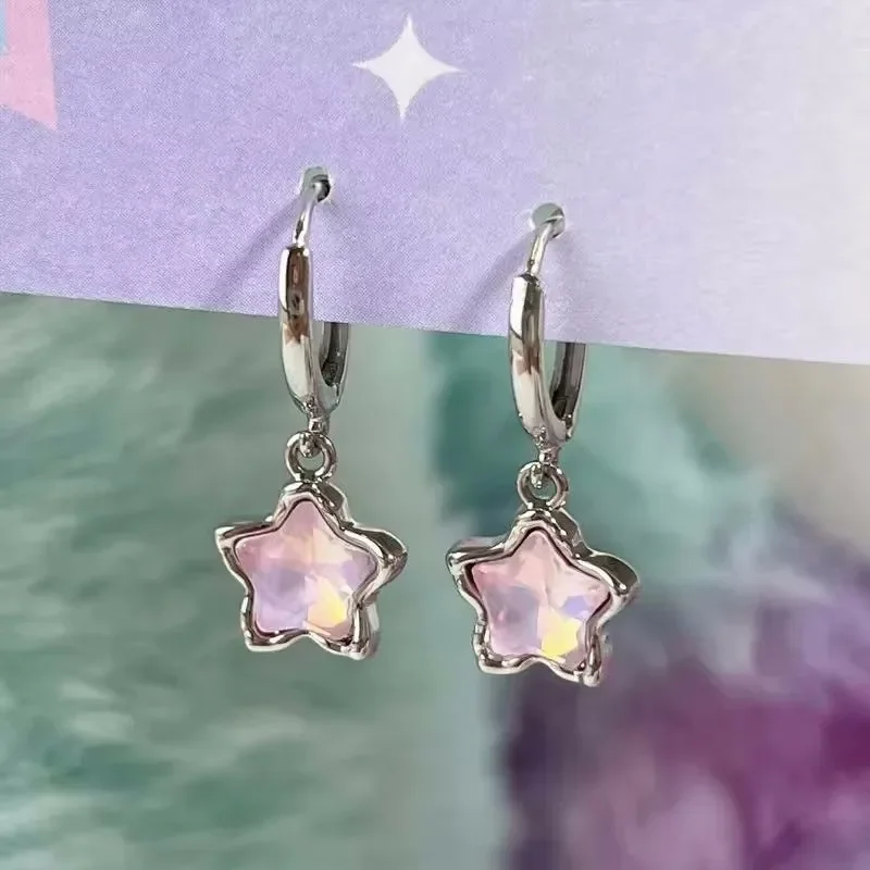 Gothic Cute Dream Fairy Moonlight Stone Star Pendant Earrings for Egirl Y2K EMO 2000s Harajuku Goth Vintage Jewelry Accessories