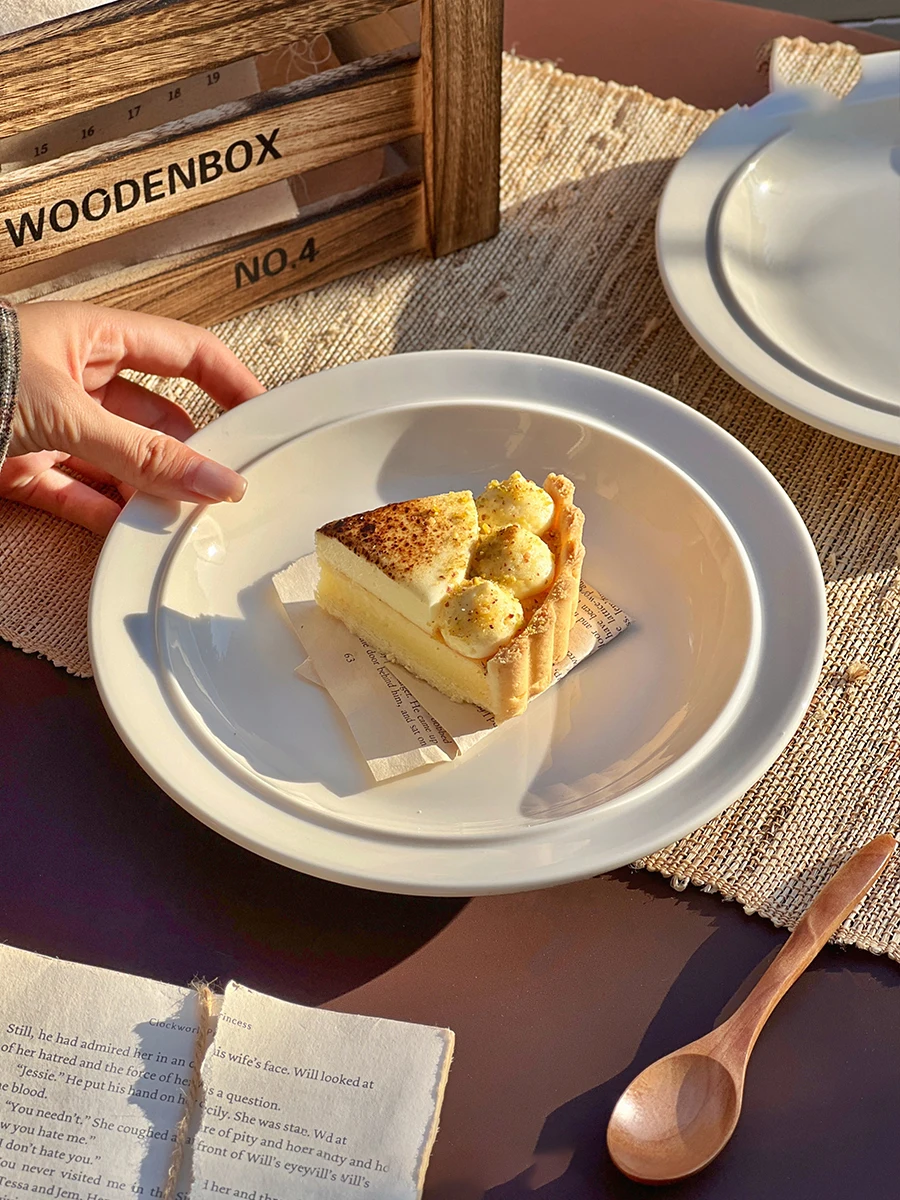 White Ceramic Western Food Plate Solid Colour Simple Dessert Cake Breakfast Plate Home Spaghetti Plate Tableware