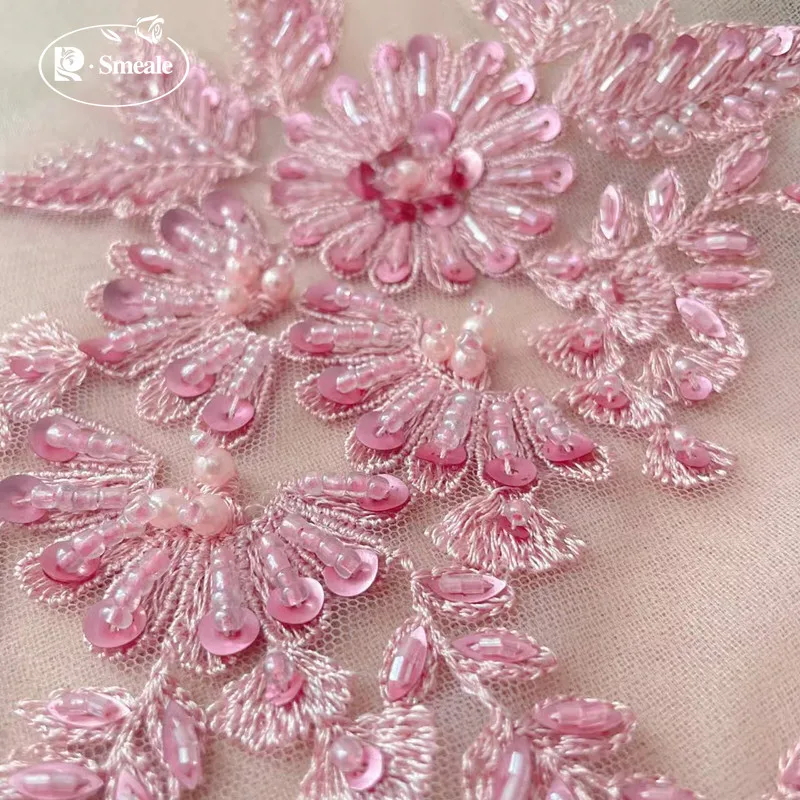 4Pcs=2Pair.DIY Handmade Beaded Flower Applique, Flower Patch, Wedding Dress Accessories, Lace Embroidery Mending Clothes