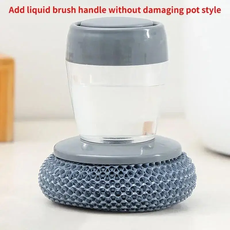 Kitchen Soap Dispensing Palm Brush Automatic Liquid Adding PET Ball Pot Brush Cleaner Push-type Brush Kitchen Detergent Tools